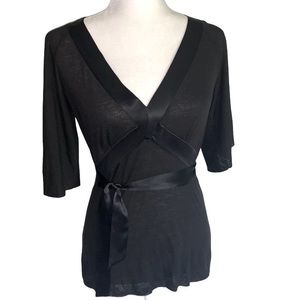 Maje Black Silk Wrap Tie Blouse S